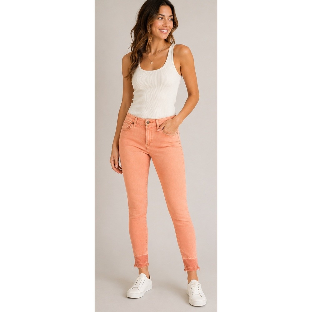 Universal Thread Coral Peach Skinny Jeans Raw Hem Ankle Denim 27